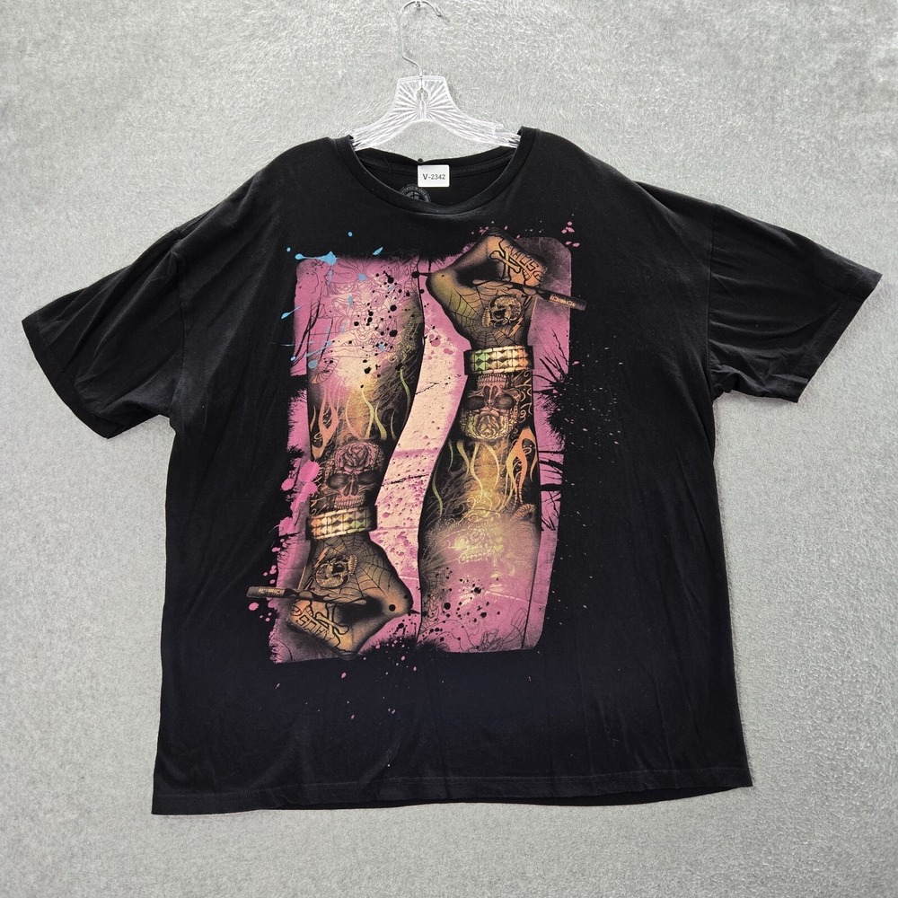 Anchor Blue Men Shirt 2XL‎ Black Skull Floral Rose Spider Web Ink Art Tattoo Tee